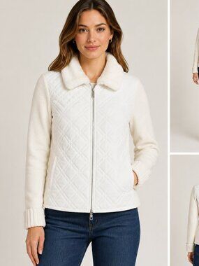 Effeci Women's Quilted White Cardigan